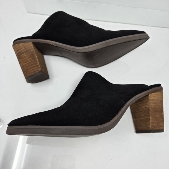 Splendid Womens 9 Suede Mules Roxana Pointed Toe Clog Chunky Block Heels Boho - Picture 8 of 11
